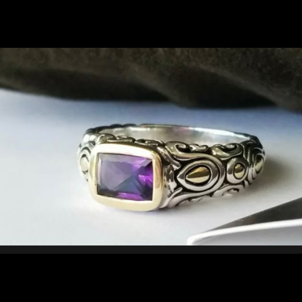 John Hardy Sterling Silver Ring with Purple Stone and Gold Accents